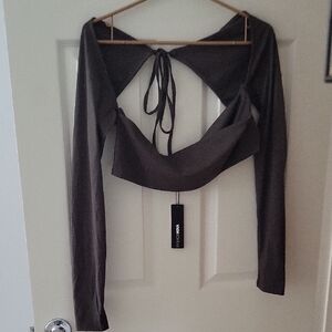 Windsor Black Open Back Long Sleeve Blouse